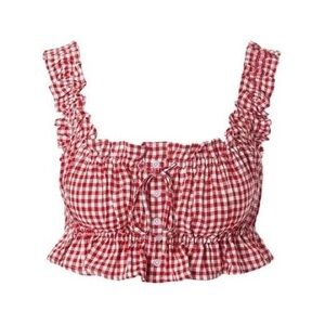 WeWoreWhat Ruffle Button Up Crop Top in Red Gingham